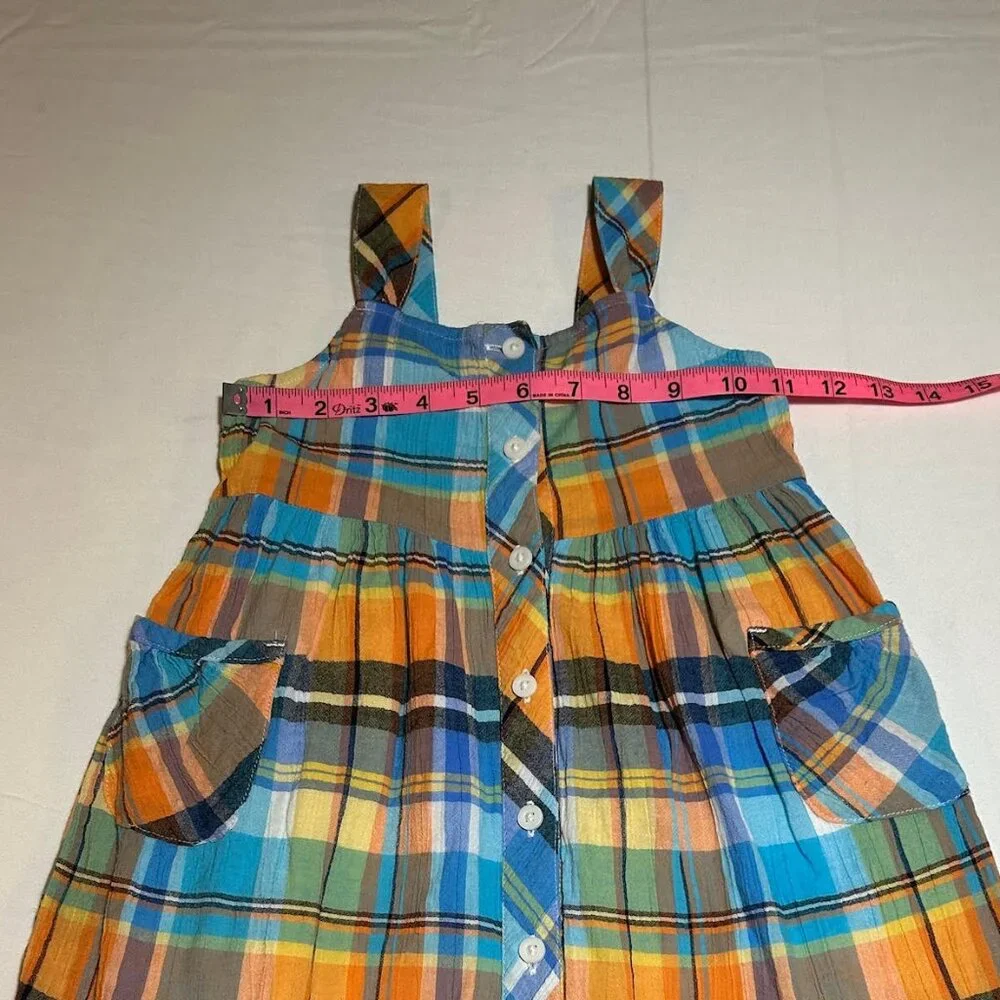 Gymboree Girls 4 Orange Blue Madras Plaid Sleeveless Sundress Preppy Classic